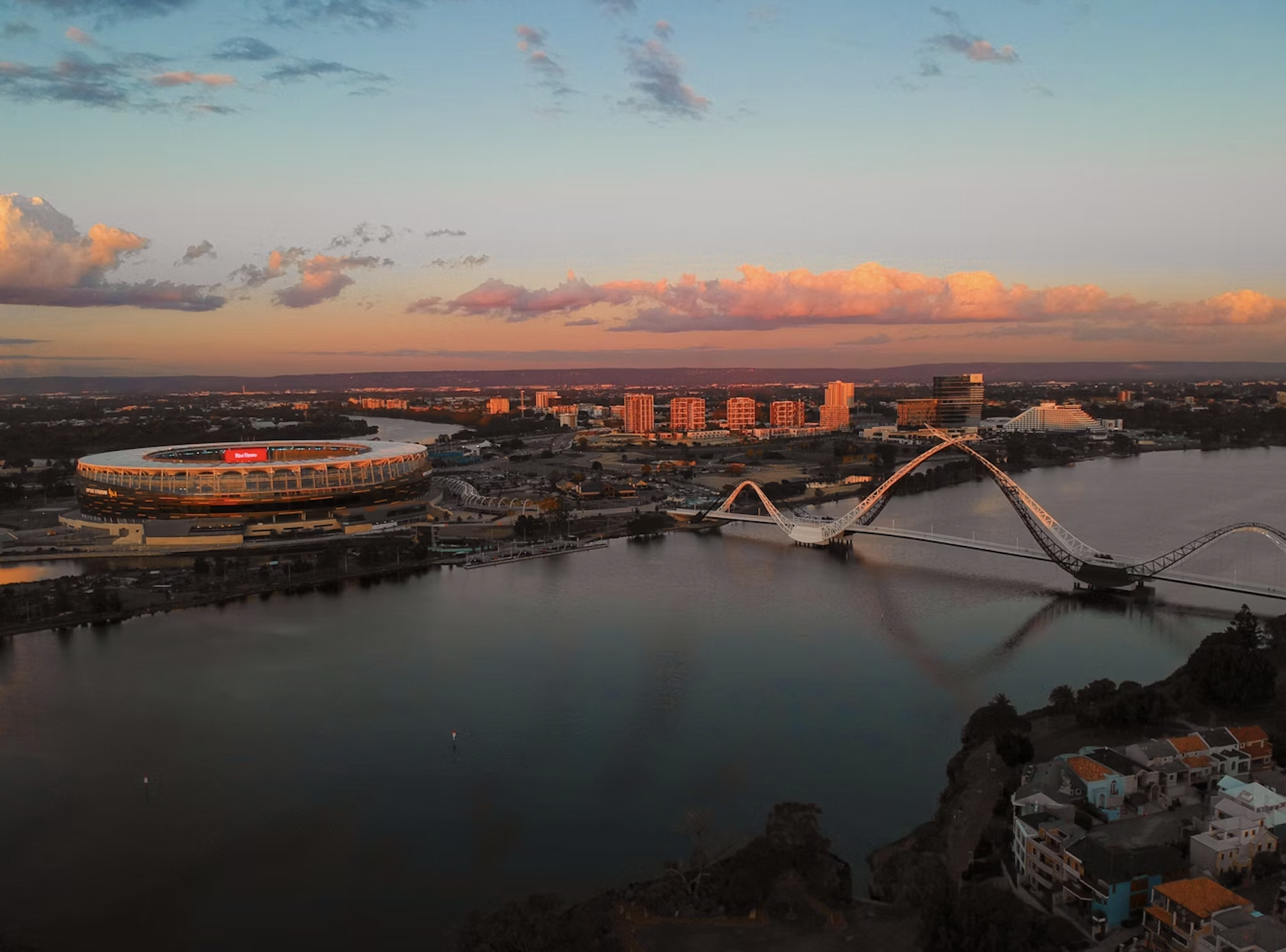 aerial of perth at sunset